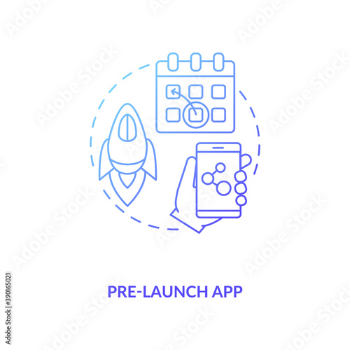 Pre launch app concept icon. App marketing tips. Alpha application before real one. Demo version of your product idea thin line illustration. Vector isolated outline RGB color drawing