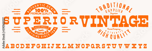 Vector illustration on a theme of American jeans, denim and raw. Vintage design.