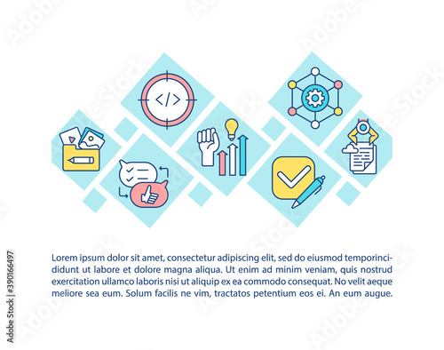 Creating mobile apps concept icon with text. Budgeting and planning. Feedback from social media. PPT page vector template. Brochure, magazine, booklet design element with linear illustrations
