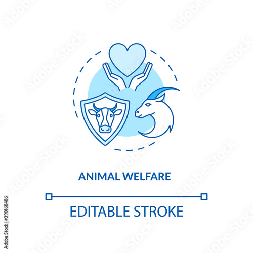 Animal welfare turquoise concept icon. Ranch livestock health. Veterinary care. Cow, goat wellbeing. Farm cattle idea thin line illustration. Vector isolated outline RGB color drawing. Editable stroke