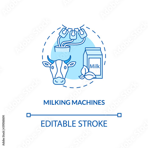 Milking machines turquoise concept icon. Cow product. Lactose liquid. Automated equipment. Dairy industry idea thin line illustration. Vector isolated outline RGB color drawing. Editable stroke