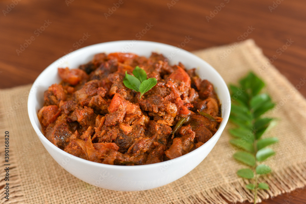 Spicy beef curry. Goan style beef vindaloo. Traditional Indian Lamb or