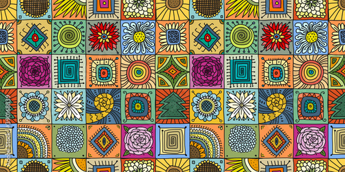 Talavera pattern. Indian patchwork. Turkish ornament. Moroccan tile mosaic. Spanish decoration. Ethnic background. Seamless pattern for your design