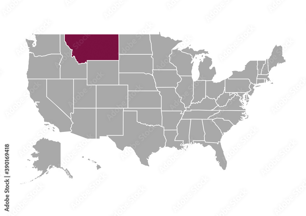 Map of Montana state and position in the United States