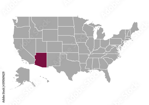 Map of Arizona state and position in the United States