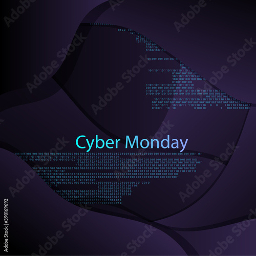 Cover for sale on cyber Monday. Glowing neon blue binary calculus on an abstract dark background. Vector illustration of EPS 10. Great for posters, postcards, and other graphics