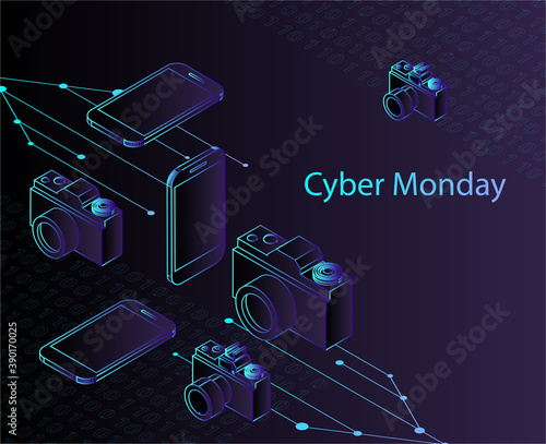 Cover for sale on cyber Monday. Glowing neon-blue connecting lines with modern technology. Vector illustration of EPS 10