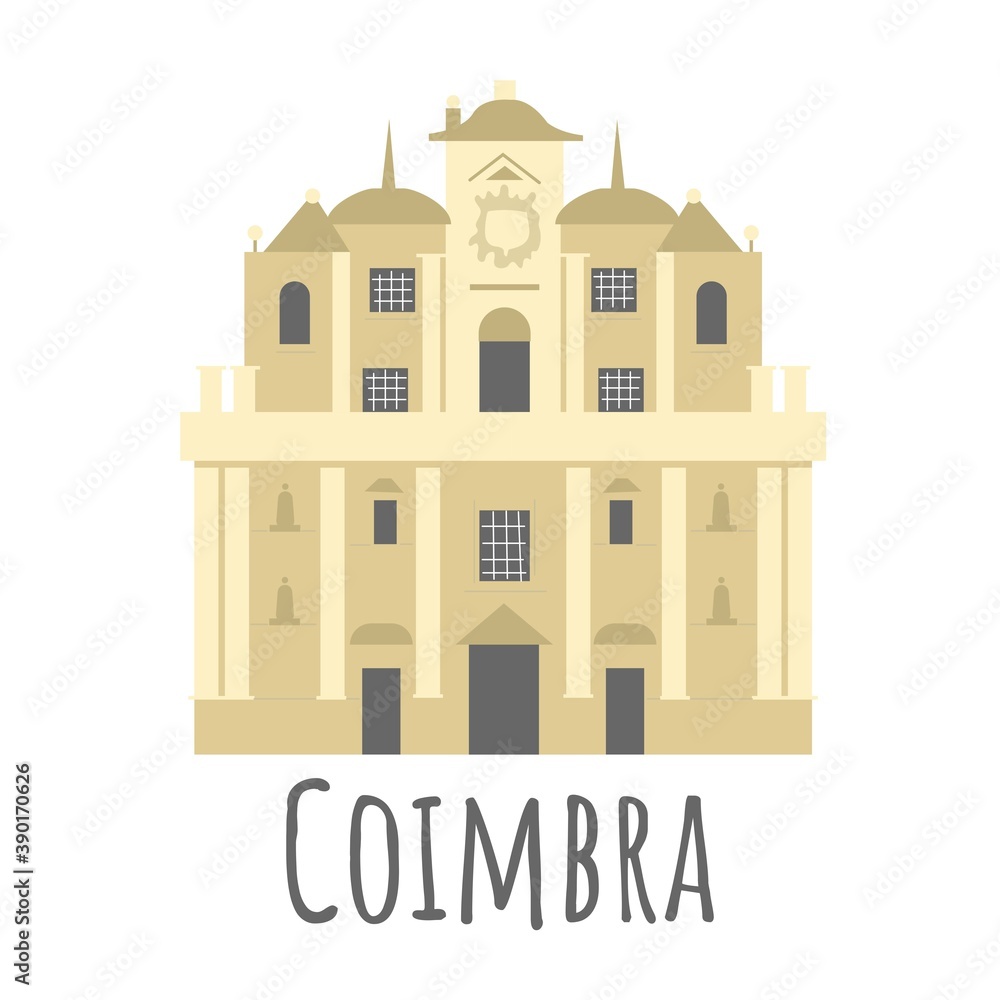 Flat style monastery of the holy cross, symbol of Coimbra. Landmark icon for travelers. Vector illustration isolated on white background Flat style monastery of the holy cross, symbol of Coimbra. Landmark icon for travelers. Vector illustration isolated on white background