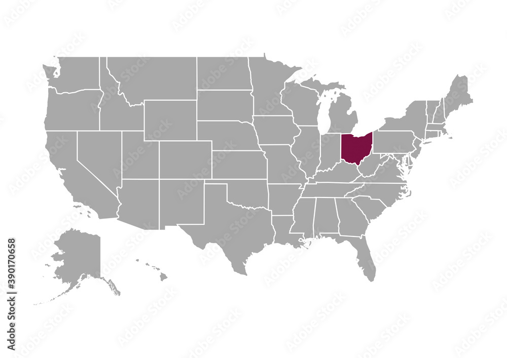 Map of Ohio state and position in the United States Map of Ohio state and position in the United States