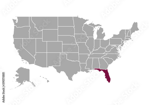 Map of Florida state and position in the United States