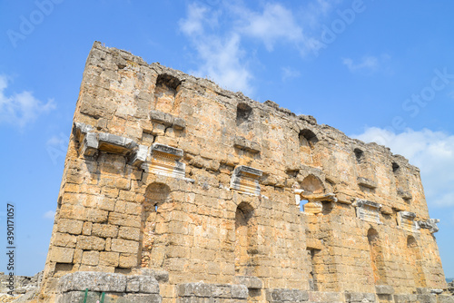 Aspendos was an ancient Greco-Roman city in Antalya. Famous historical landmark of Turkey. Founded in the 5th century BC. Great Basilica. Temple, Cisterns, City Square, Nymphaeum, Agora, Market hall.