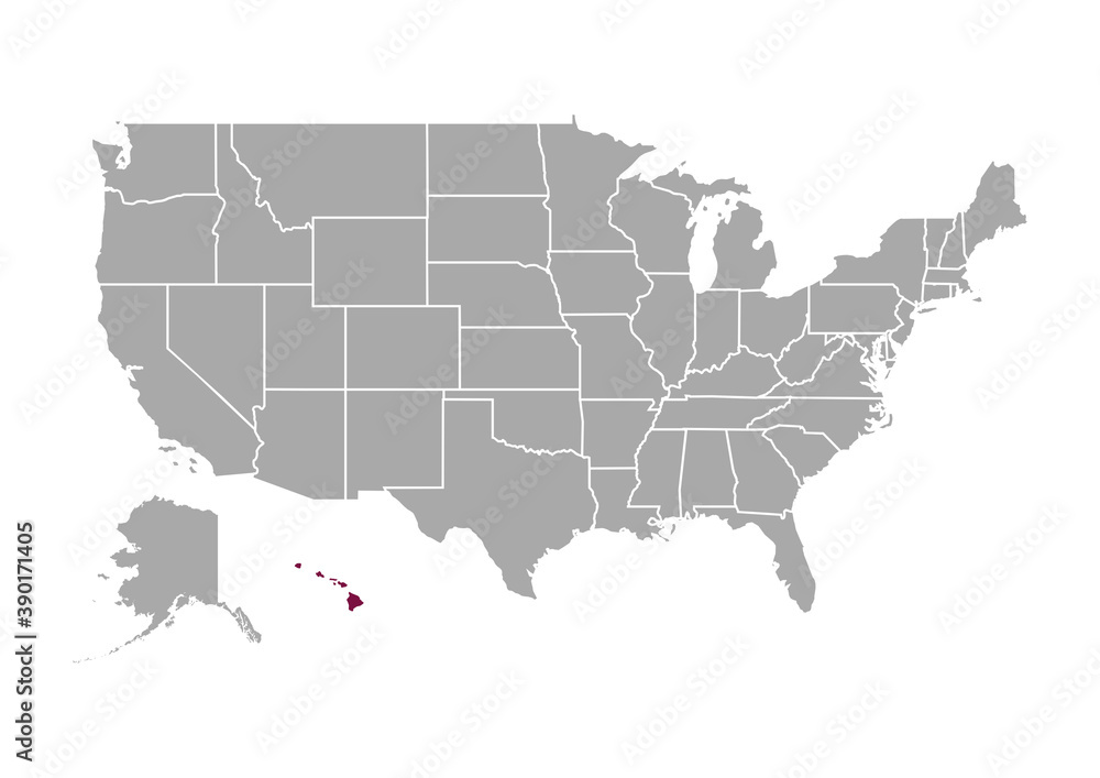 Map of Hawaii state and position in the United States