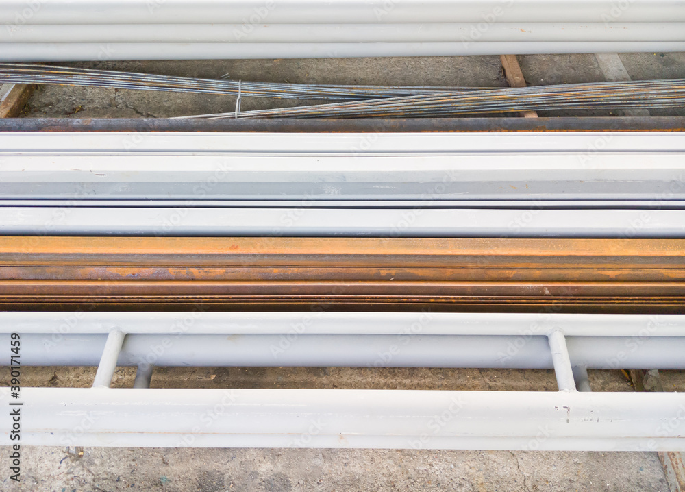 Obraz premium Steel pile and steel bar to storage in the construction site.