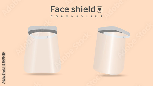 Medical face mask or shield. Transparent plastic glasses. Coronavirus quarantine concept. Protective measures for flu. Virus outbreak prevention and pollution protection.