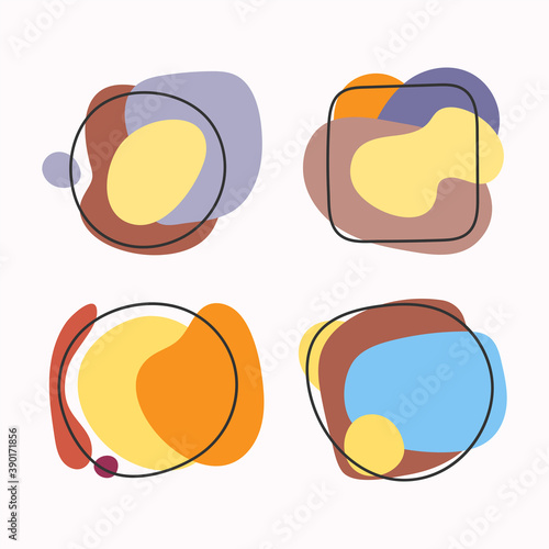Set of isolated abstract banners drawn by hand. Organic and geometric shapes with frames. Modern vector illustration.