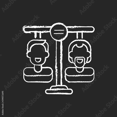 Equality land chalk white icon on black background. American dream. Freedom opportunity. Democracy. Born free. Same rights, responsibilities and protections. Isolated vector chalkboard illustration