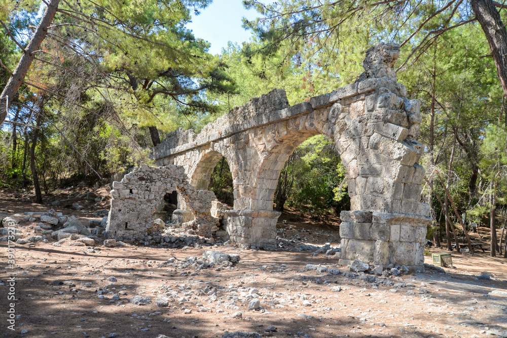 The ruins of the ancient aqueduct at Phaselis in Tekirova Kemer. Phaselis is also an ancient port city. Antalya province Turkey.