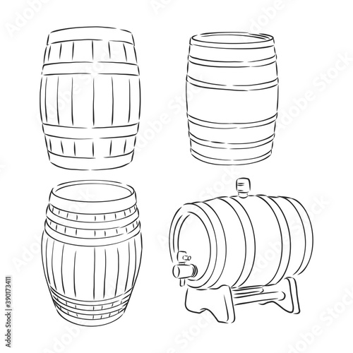 Vector Sketch Illustration - old wooden barrel, wooden barrel, vector sketch illustration