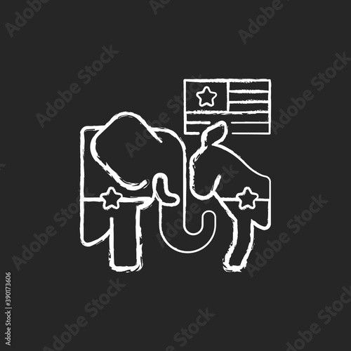 Democrats and republicans chalk white icon on black background. US political parties. Activists and modernizers. Political differences. Isolated vector chalkboard illustration