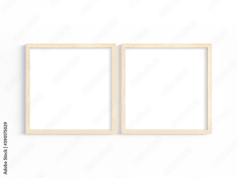 Mockup of 2 wooden frames to display your artwork. 3D illustration. Mockup of 2 wooden frames to display your artwork. 3D illustration.