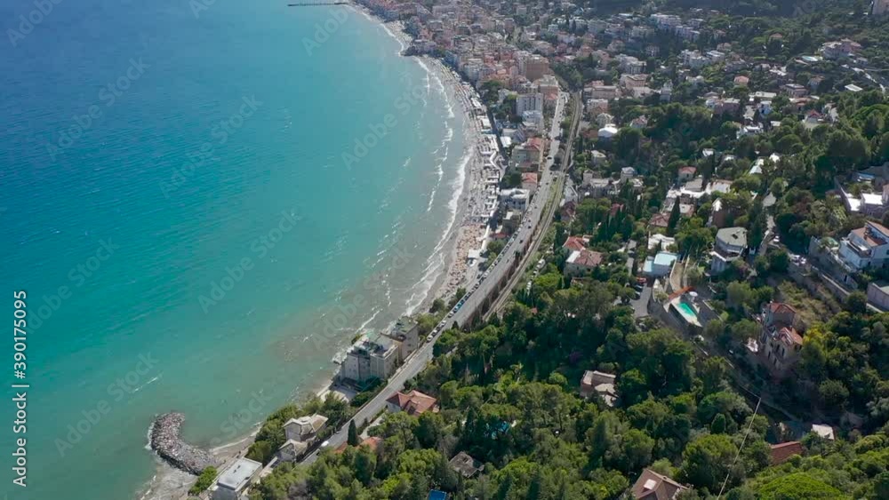 tilting drone shot revealing the ligurian coast and the city of alassio tilting drone shot revealing the ligurian coast and the city of alassio