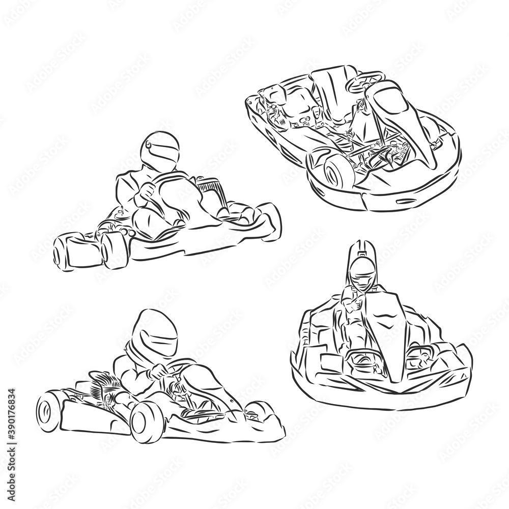 Vecteur Stock The Go Kart car logo hand draw on gray background. EPS10 ...