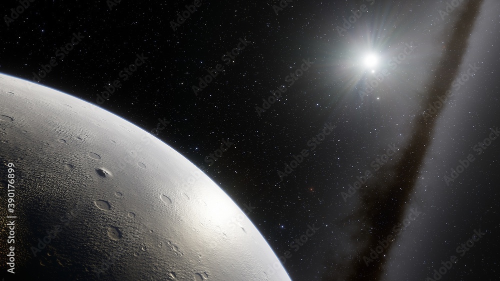 Fototapeta premium beautiful alien planet in far space, realistic exoplanet, planet suitable for colonization, planet similar to Earth, detailed planet surface 3D render
