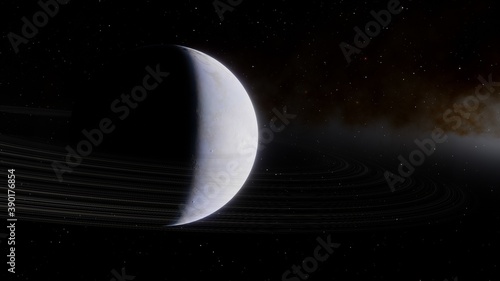 Fototapeta Naklejka Na Ścianę i Meble -  beautiful alien planet in far space, realistic exoplanet, planet suitable for colonization, planet similar to Earth, detailed planet surface 3D render