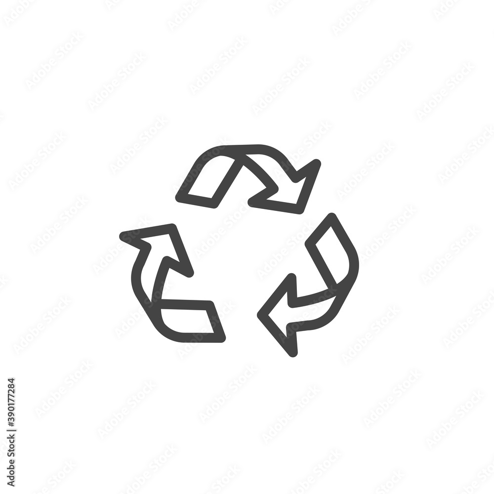 Rotating arrows in the triangle icon. Recycle isolated concept. Modern outline on white background Rotating arrows in the triangle icon. Recycle isolated concept. Modern outline on white background