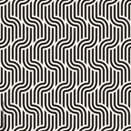 Vector seamless pattern. Interweaving lines abstract background. Geometric waved trellis design. © Samolevsky