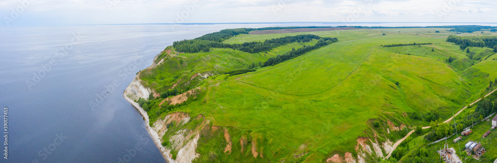 Kamskoe Ustye and Mount Lobach at the confluence of the Kama and Volga rivers, amazing panoramic view of the surrounding nature.