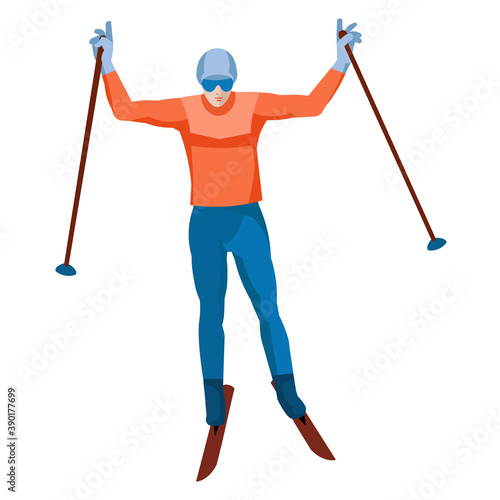 Isolated figure of a skier rejoicing in victory