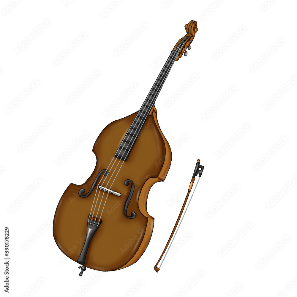 Fototapeta premium Contrabass is a musical instrument. Illustration on white background.
