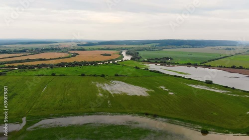 Drone flight over the flooded Dniester river. Global warming photo