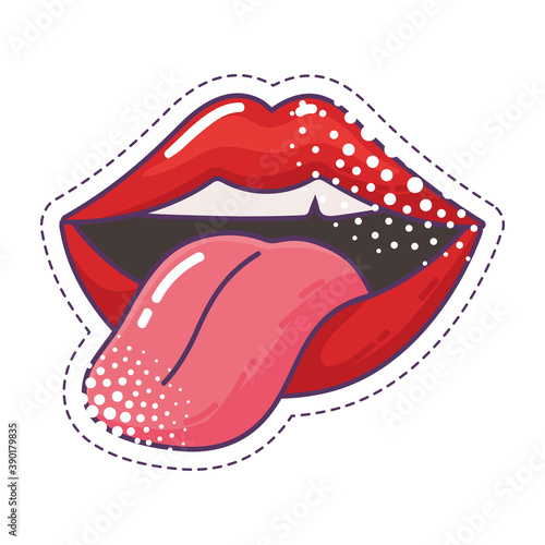 female mouth and tongue out pop art element sticker icon