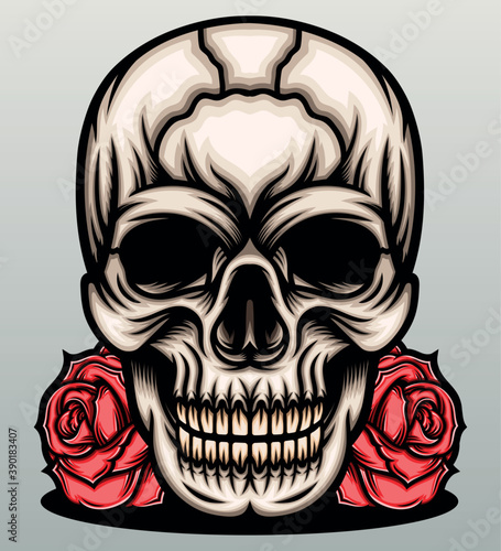 Skull head with red roses