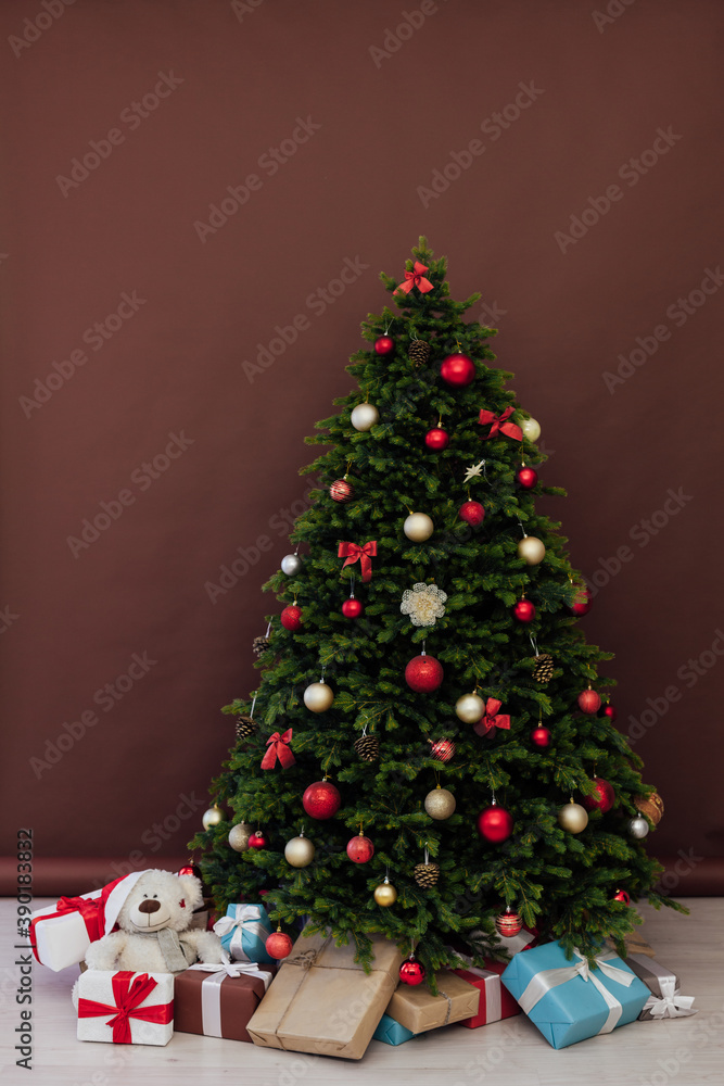 decor new year presents Christmas tree interior holiday