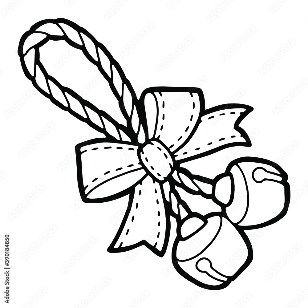 Vector illustration. Hand drawing Christmas art. Festive decorations. Coloring page. Minimalistic line art. Christmas bells. Bells with a bow. Vector illustration. Hand drawing Christmas art. Festive decorations. Coloring page. Minimalistic line art. Christmas bells. Bells with a bow.