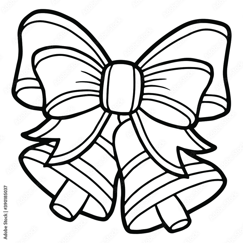 Vector illustration. Hand drawing Christmas art. Festive decorations. Coloring page. Minimalistic line art. Christmas bells. Bells with a bow. Vector illustration. Hand drawing Christmas art. Festive decorations. Coloring page. Minimalistic line art. Christmas bells. Bells with a bow.
