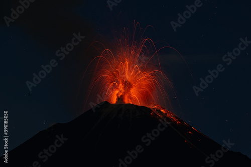 Reventador Volcano night eruption - Napo Province, Ecuador