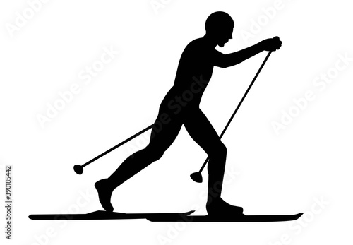 silhouette of a man walking a ski cross