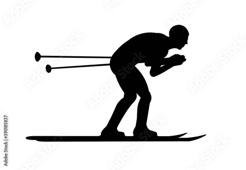 Isolated silhouette of a skier