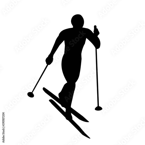 Isolated silhouette of a skating ski man