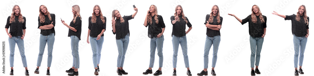 photo collage of a modern young woman with a smartphone photo collage of a modern young woman with a smartphone