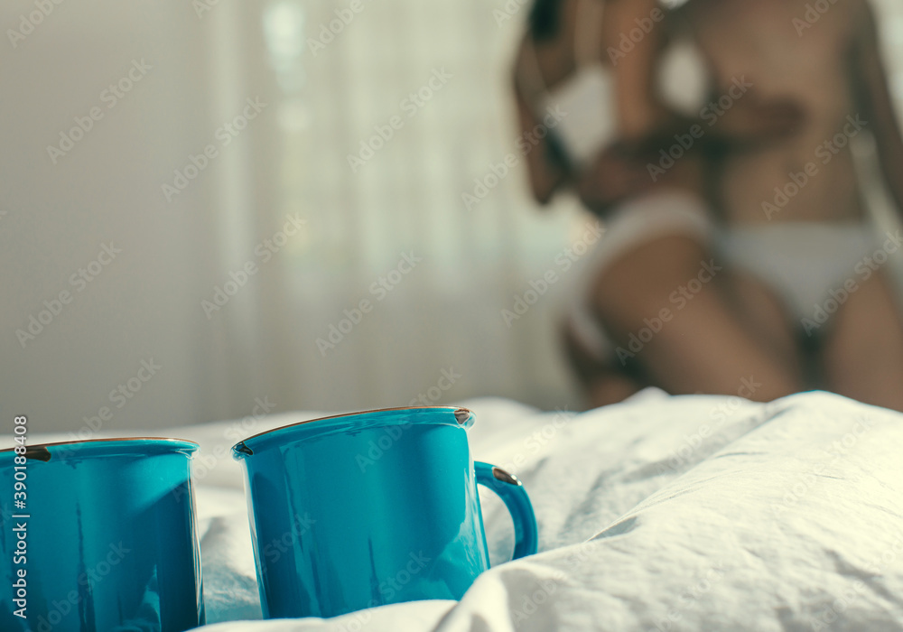 Coffee, morning coffee. Couple in love. Bedroom. Love concept. Romantic lovers.
Coffee, morning coffee. Couple in love. Bedroom. Love concept. Romantic lovers.