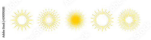 Sun. Sun Rays collection. Yellow Sun vector icons. Vector illustration