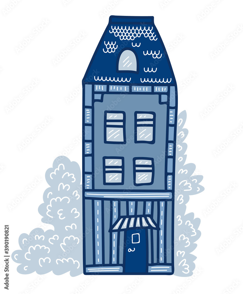 Vintage city house. Hand drawn vector doodle. Illustration with outline ...