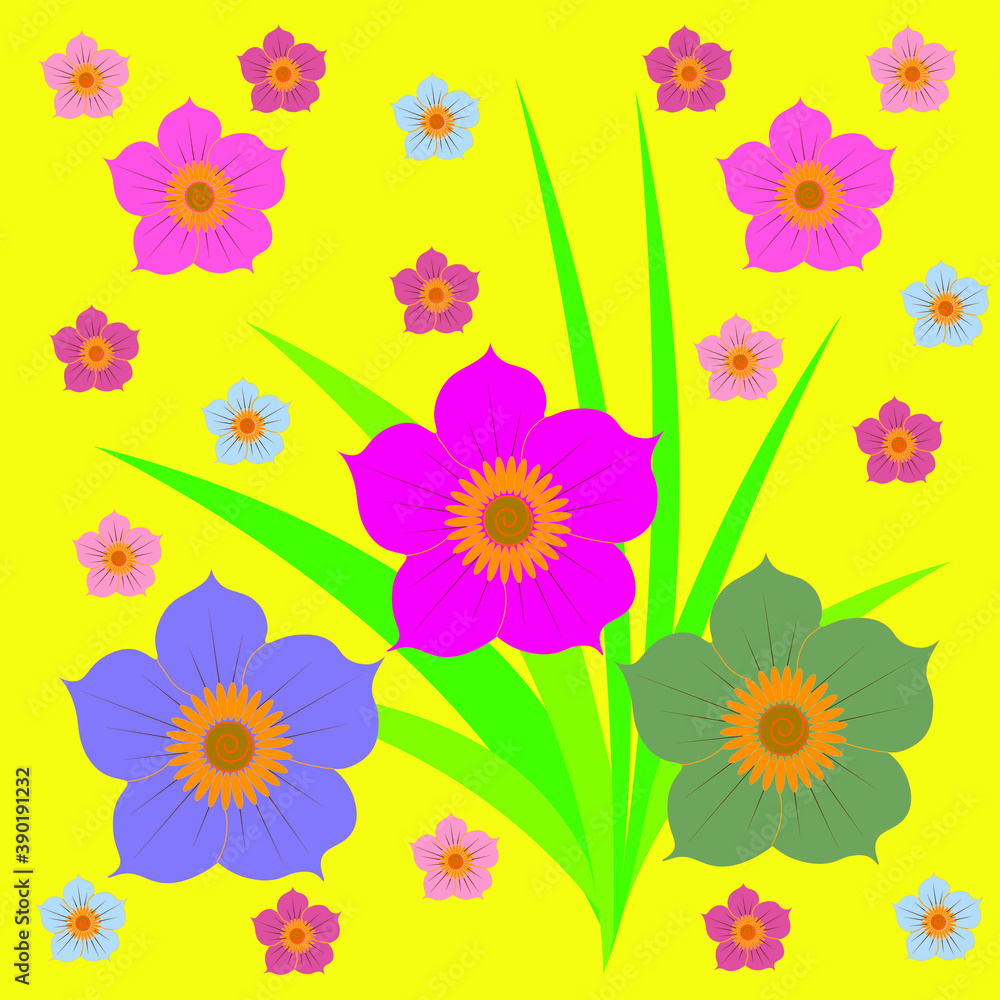 Wild flowers on a green background. Wild flowers on a green background.