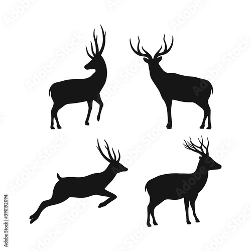 Deer vector illustration. Silhouette deer flat design with editable stroke.
