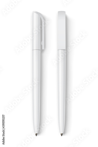 white  pens isolated on white background mock up